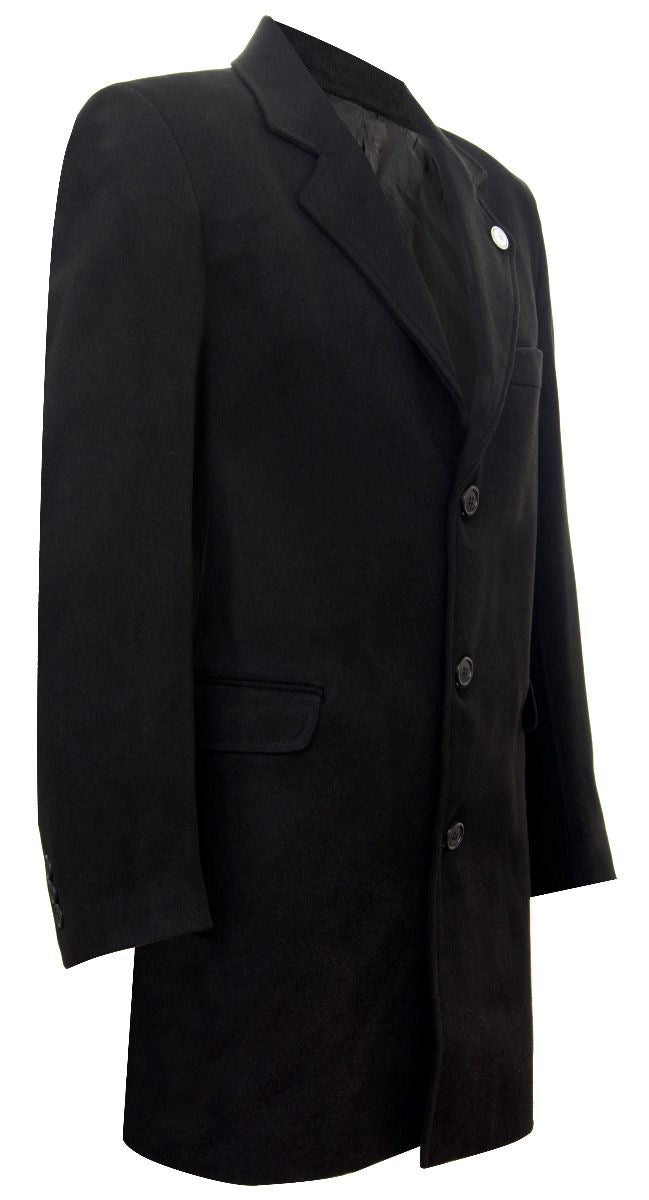 Men s Long Black Wool Slim Fit Overcoat Upperclass Fashions