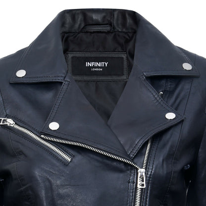 Womens Smart Leather Biker Jacket-Matlock - Upperclass Fashions 