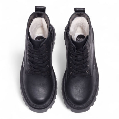 Buffalo Womens Black Chunky Platform Warm High Ankle Combat Boots - ASPEN-LACE-UP