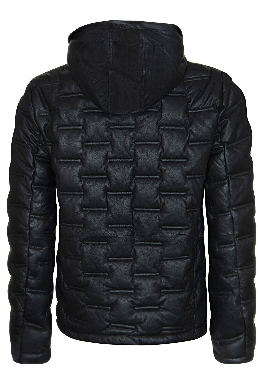 Mens Hooded Puffer Leather Bomber Jacket - Tadley
