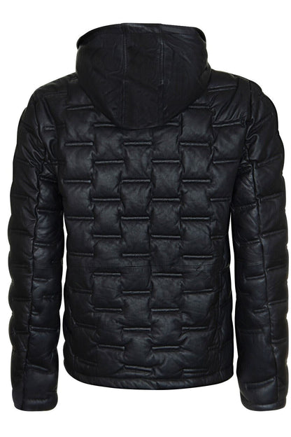 Mens Hooded Puffer Leather Bomber Jacket - Tadley