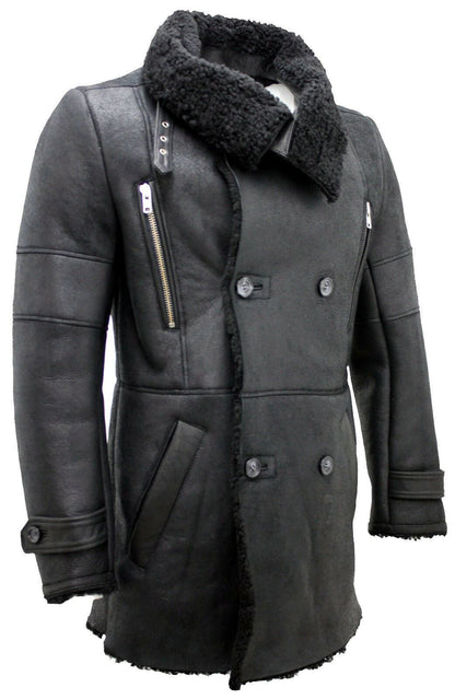 Mens Warm Sheepskin Leather Reefer Coat-Ledbury