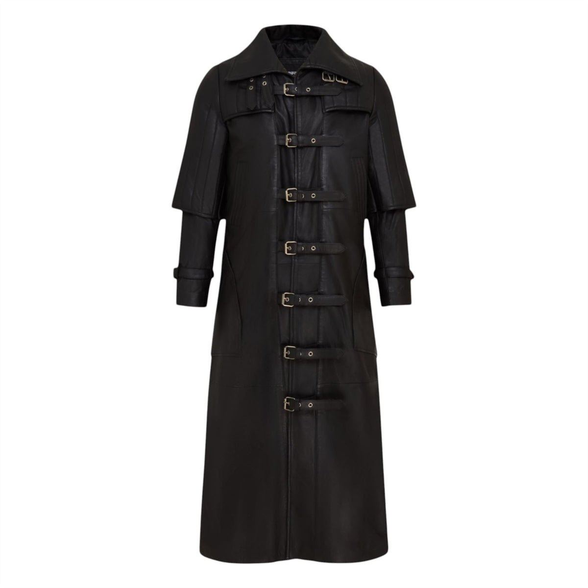 Mens Leather Full Length Buckle Gothic Long Trench Coat - Captain