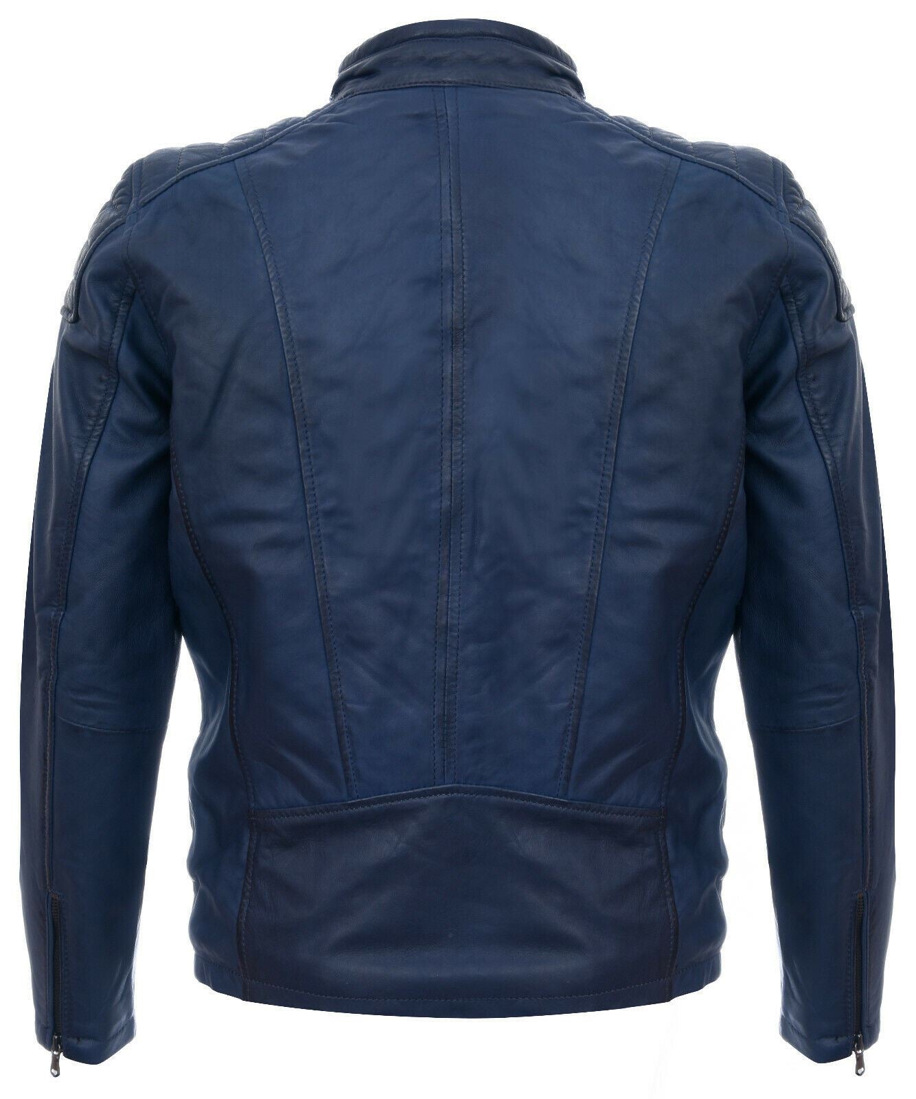 Mens Leather Jacket Vintage Quilted Retro Racing Zipped Biker - Bratislava