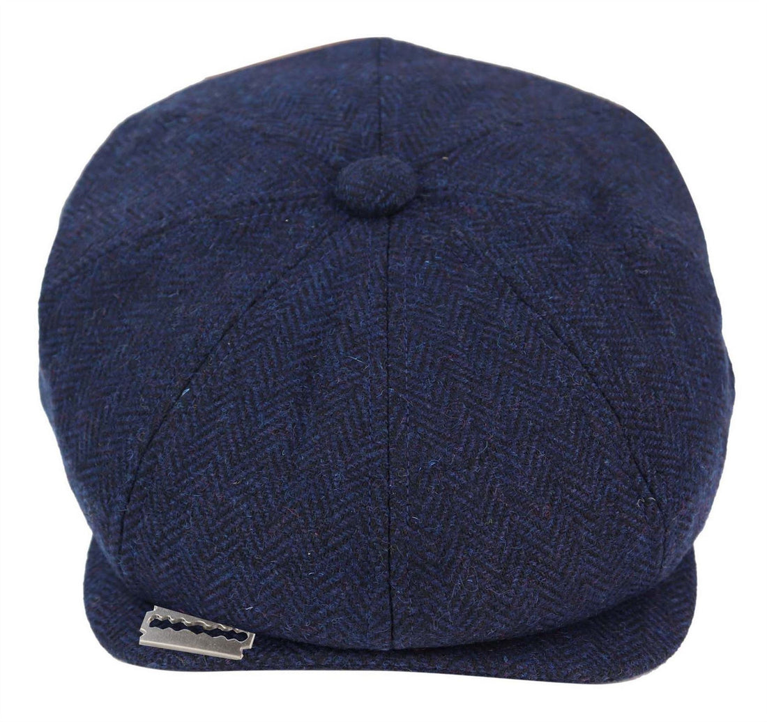 Mens Peaky Blinders Tweed Gatsby Flat Baker Hat With Razor Blade