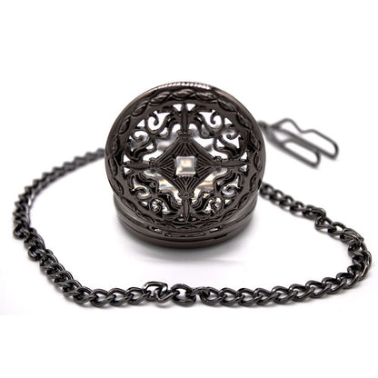 Vintage Black Alloy Mechanical Skeleton Brass Pocket Watch