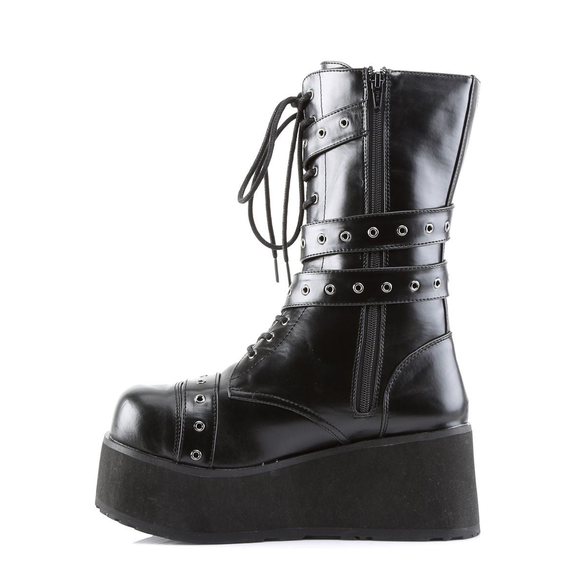 Demonia Trashville 205 Black Vegan Leather Mid Calf Boots - Upperclass Fashions 