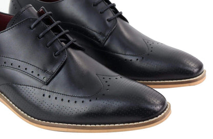 Mens Classic Oxford Brogue Shoes in Perforated Black Leather - Upperclass Fashions 