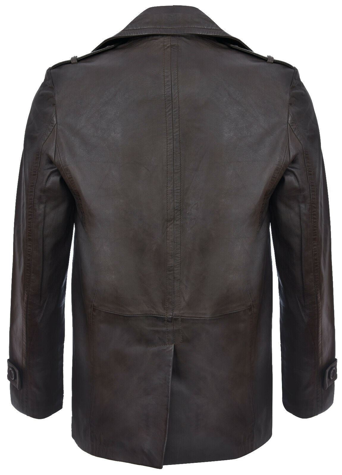 Mens Mid-Length Leather Peacoat-Epworth