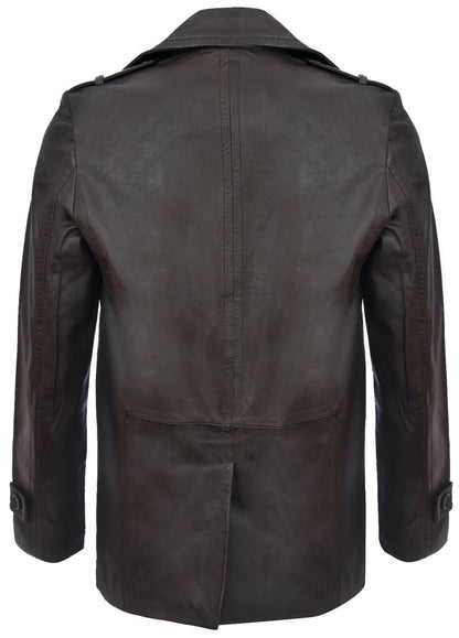 Mens Mid-Length Leather Peacoat-Epworth