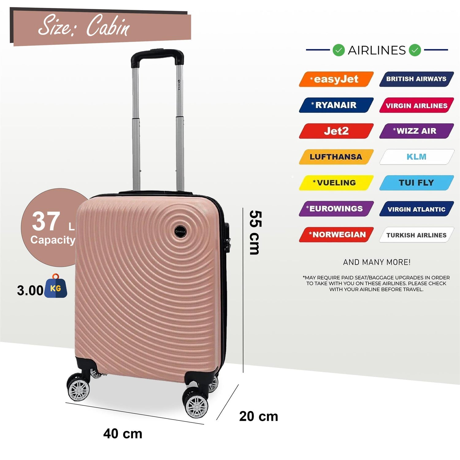 Hard Shell Cabin 8 Wheel Luggage Case Travel Bag