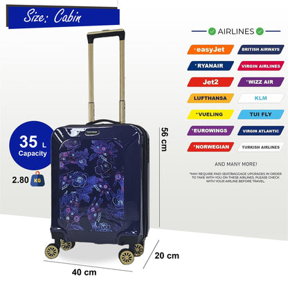 Hard Shell Cabin 4 Wheel Suitcase Flower Print Luggage