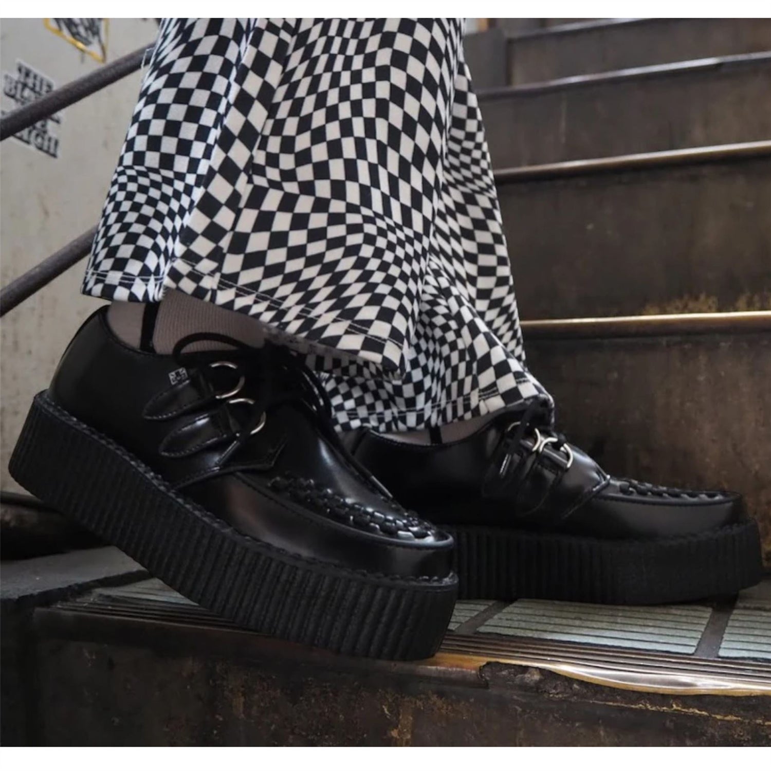 TUK Viva High Creeper Black Leather Platform Lace-Up Goth Shoes - AV6802