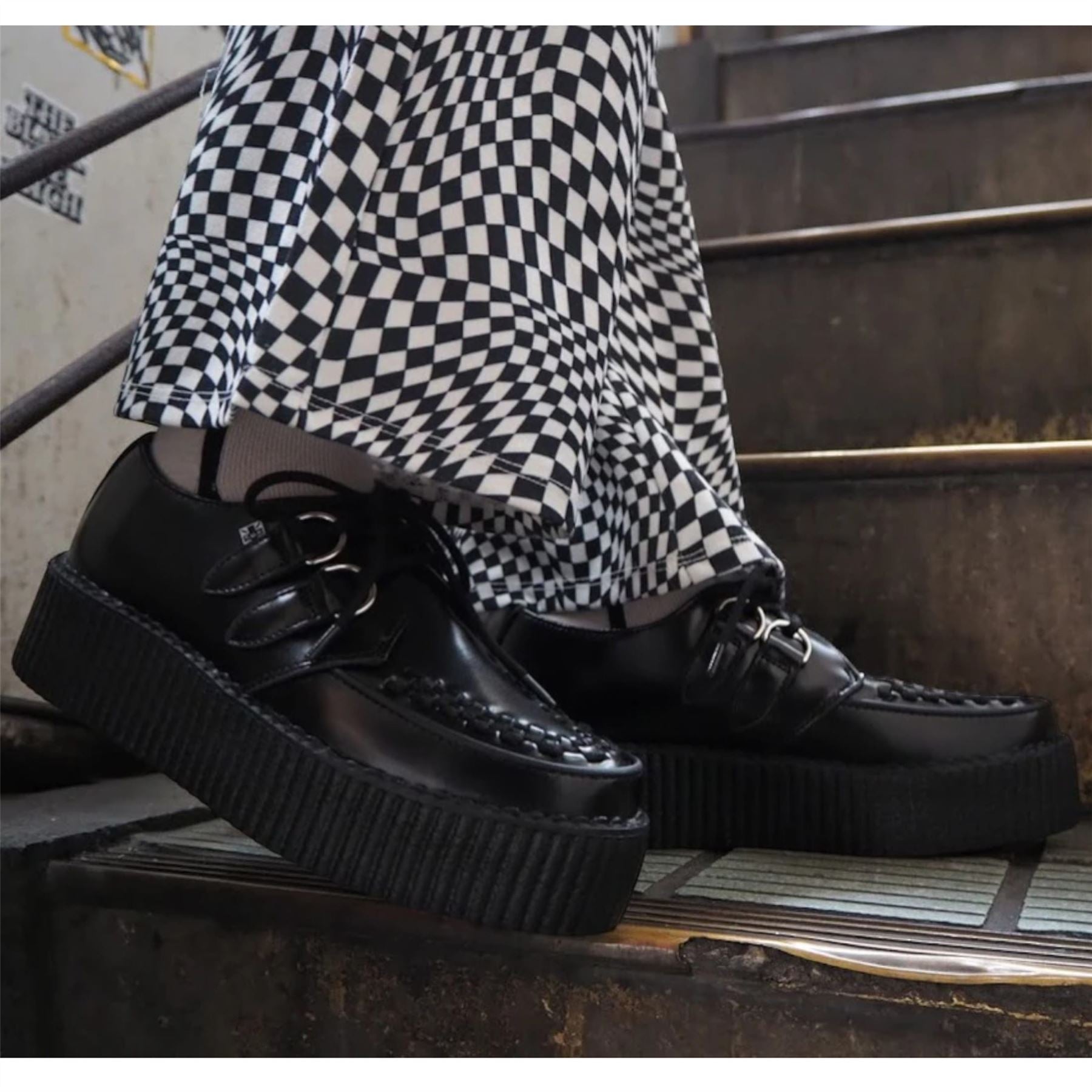 TUK Viva High Creeper Black Leather Platform Lace-Up Goth Shoes - AV6802