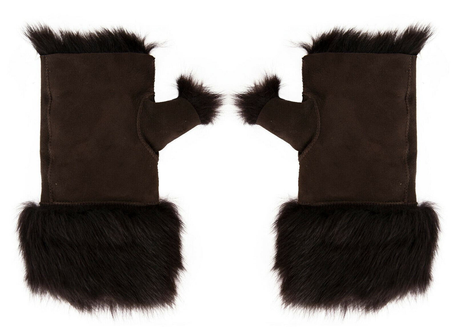 Womens Shearling Mittens Fingerless Cuffs Toscana Suede Sheepskin Fur - Upperclass Fashions 