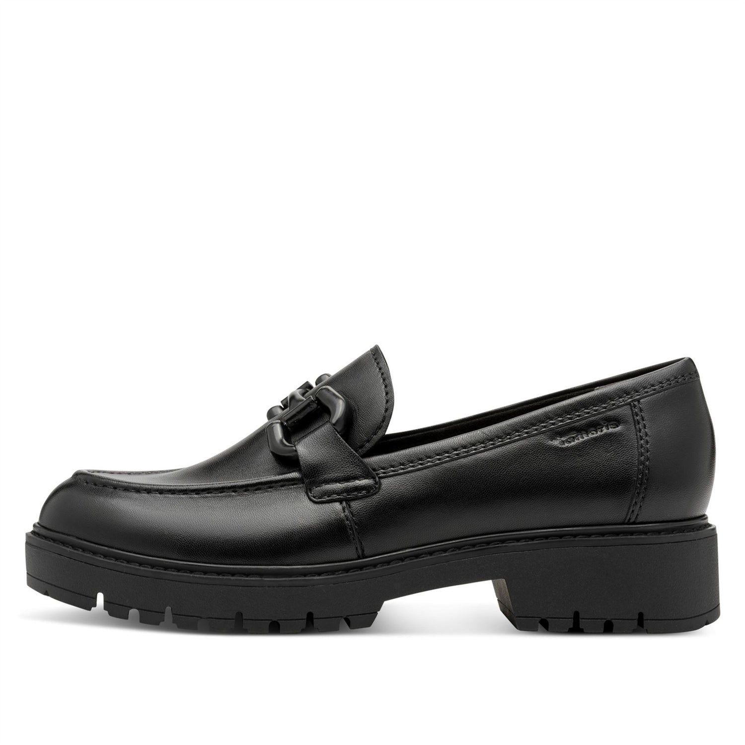 Tamaris Womens Black Leather Loafers Slip-On Platform Shoes