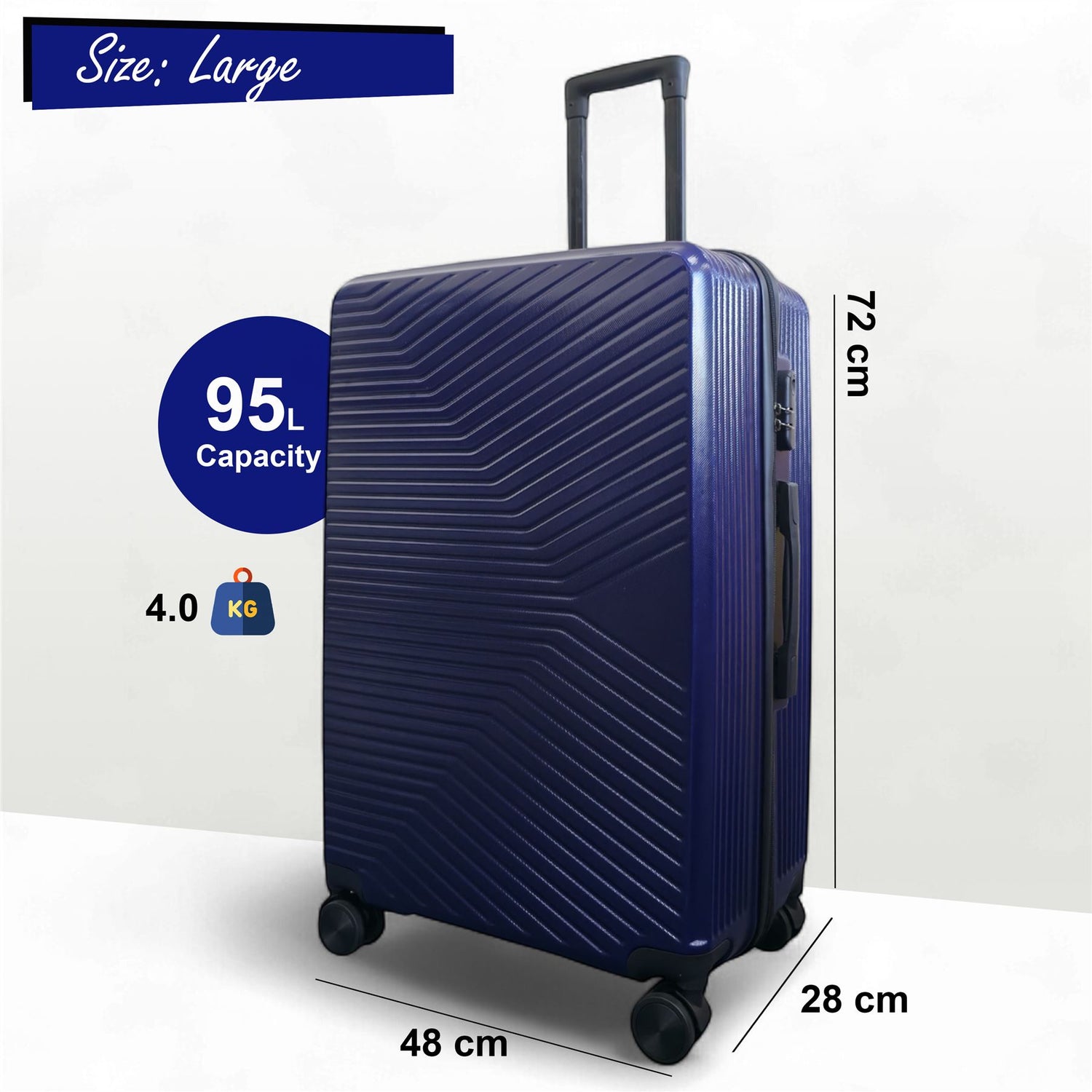 Junee Large Hard Shell Suitcase in Navy Blue