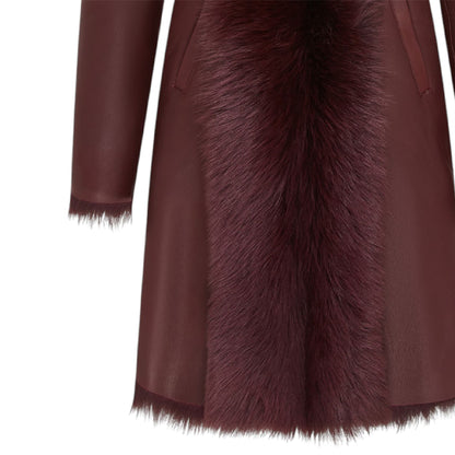 Womens Toscana Sheepskin Leather Hooded Trench Coat - Coast