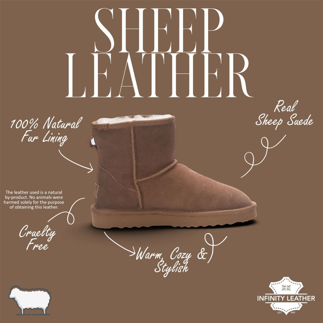 Women’s Chestnut Tan Genuine Sheepskin Real Fur Winter Ankle Boots - Frost