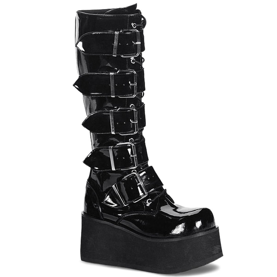 Demonia Trashville 518 Black Patent Leather Mid Calf Boots