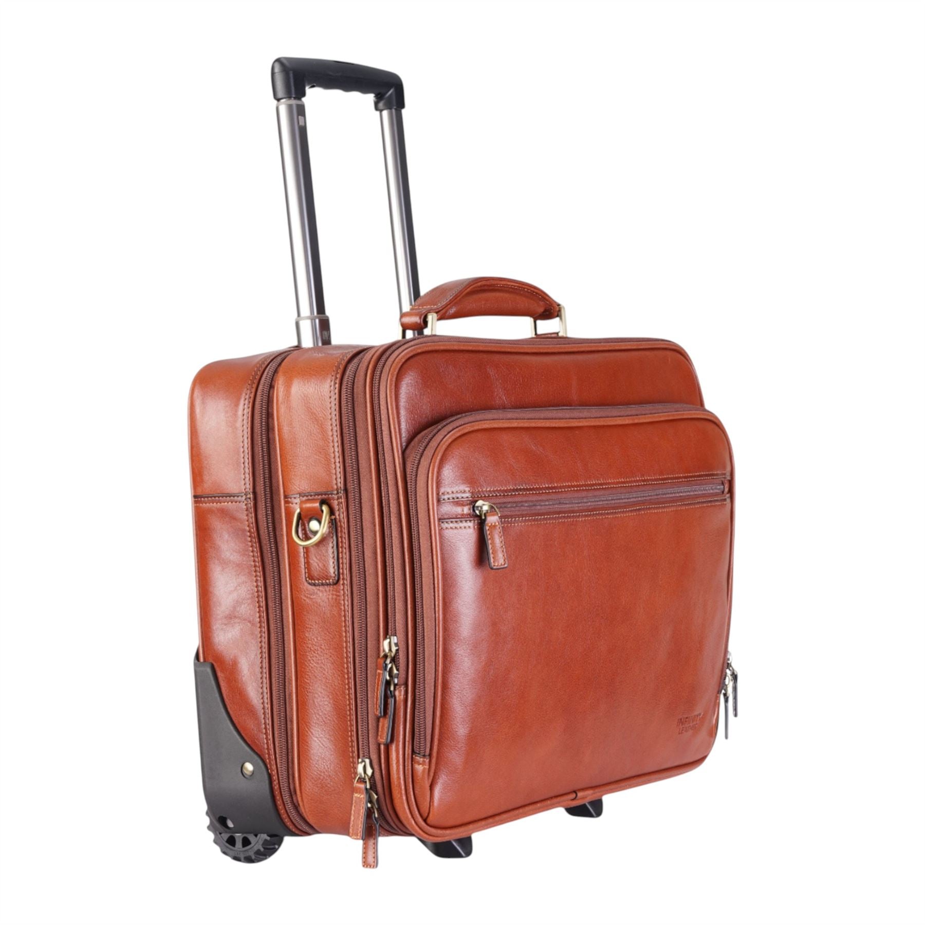 Genuine Leather Tan Wheel Laptop Briefcase Travel Cabin Pilot Bag - Nomad