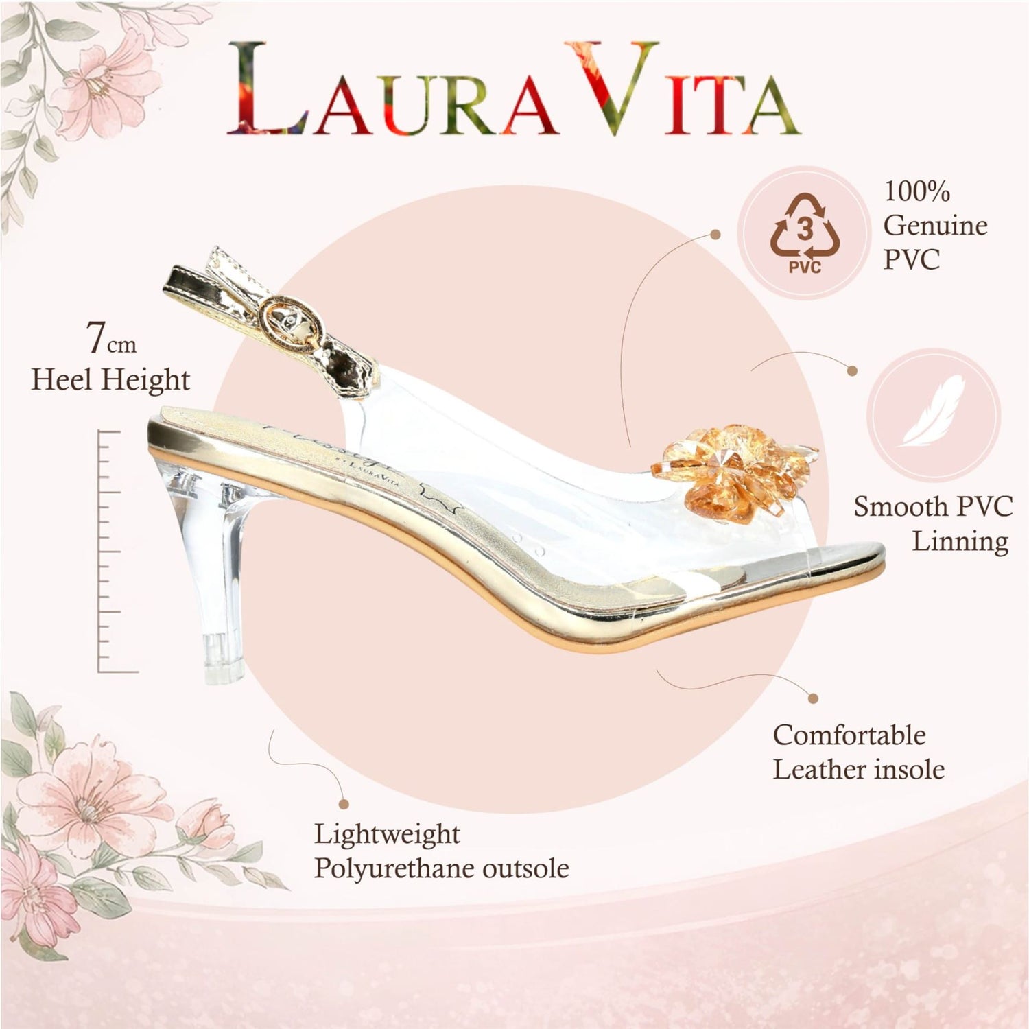 Laura Vita Women’s Mira 01 Clear Golden Slip-On Cinderella Heel Sandals