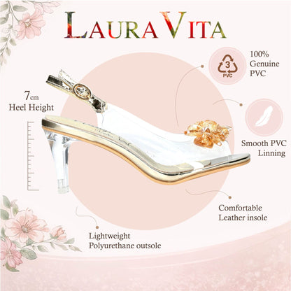 Laura Vita Women’s Mira 01 Clear Golden Slip-On Cinderella Heel Sandals