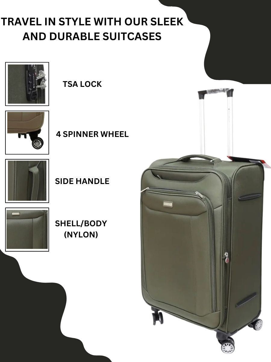 Lightweight Khaki Suitcase Set 4 Wheel Luggage Travel Cabin TSA Soft Bag - Upperclass Fashions 