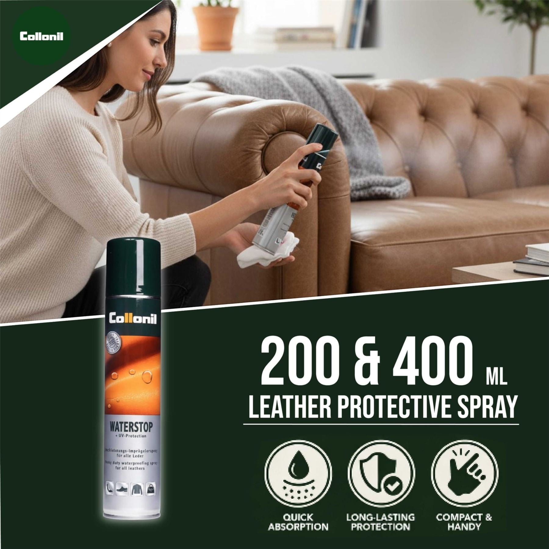 Collonil Waterstop Spray 200ml/400ml Leather Waterproofing &amp; Dirt Protection