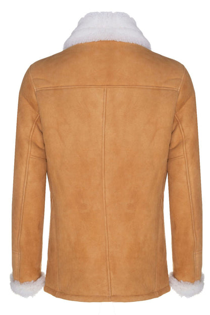 Mens Suede Tan Classic Sheepskin Car Coat-Leyton