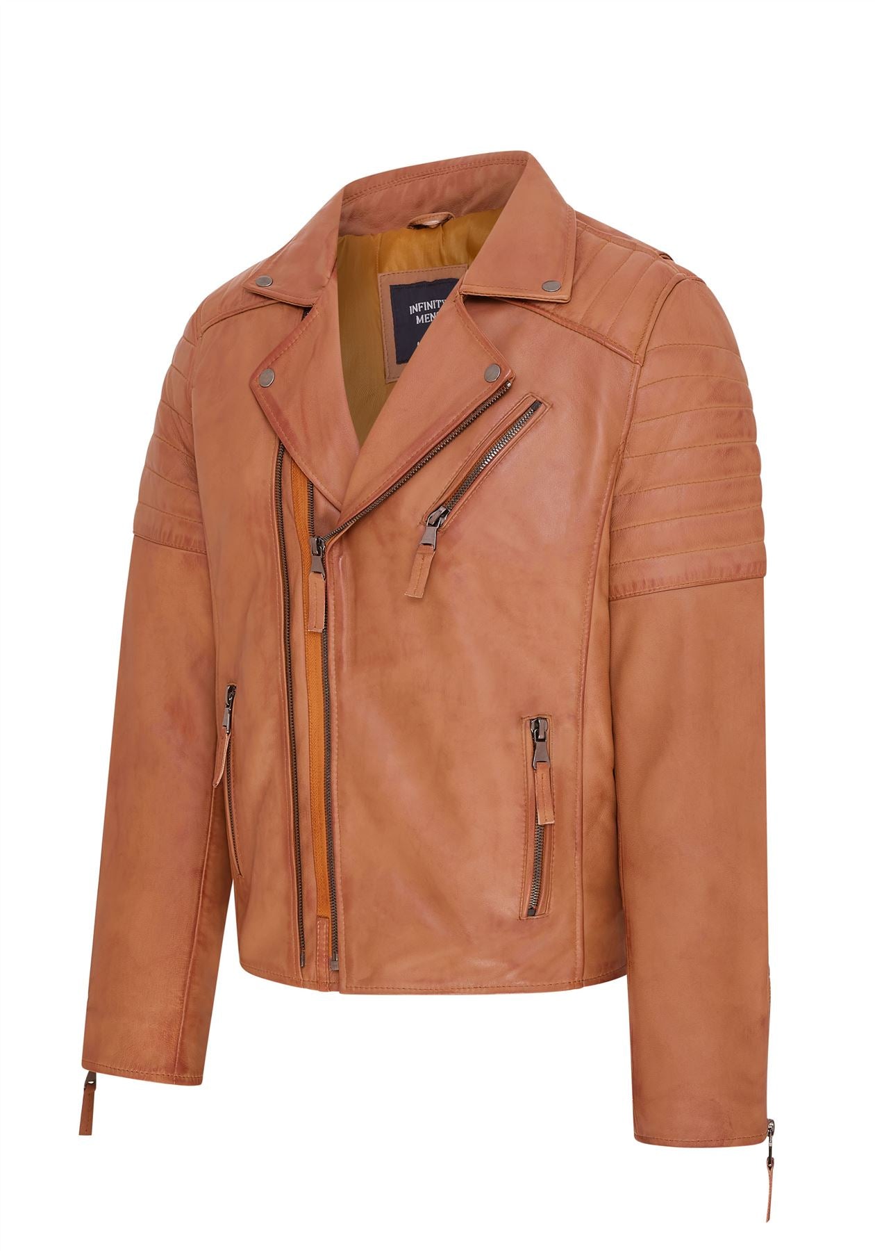 Mens Brando Double Cross Zip Leather Biker Jacket- Fagernes