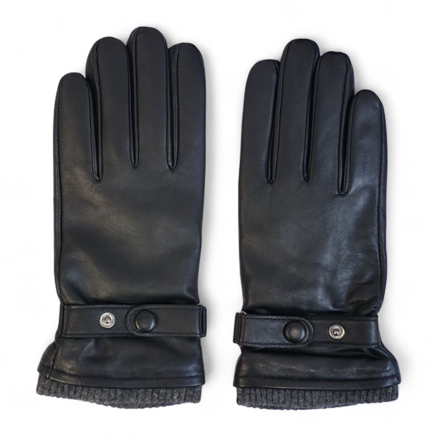 Men’s Italian Leather Warm Wool Lining Winter Knit Rib Gloves - M-LGV-105