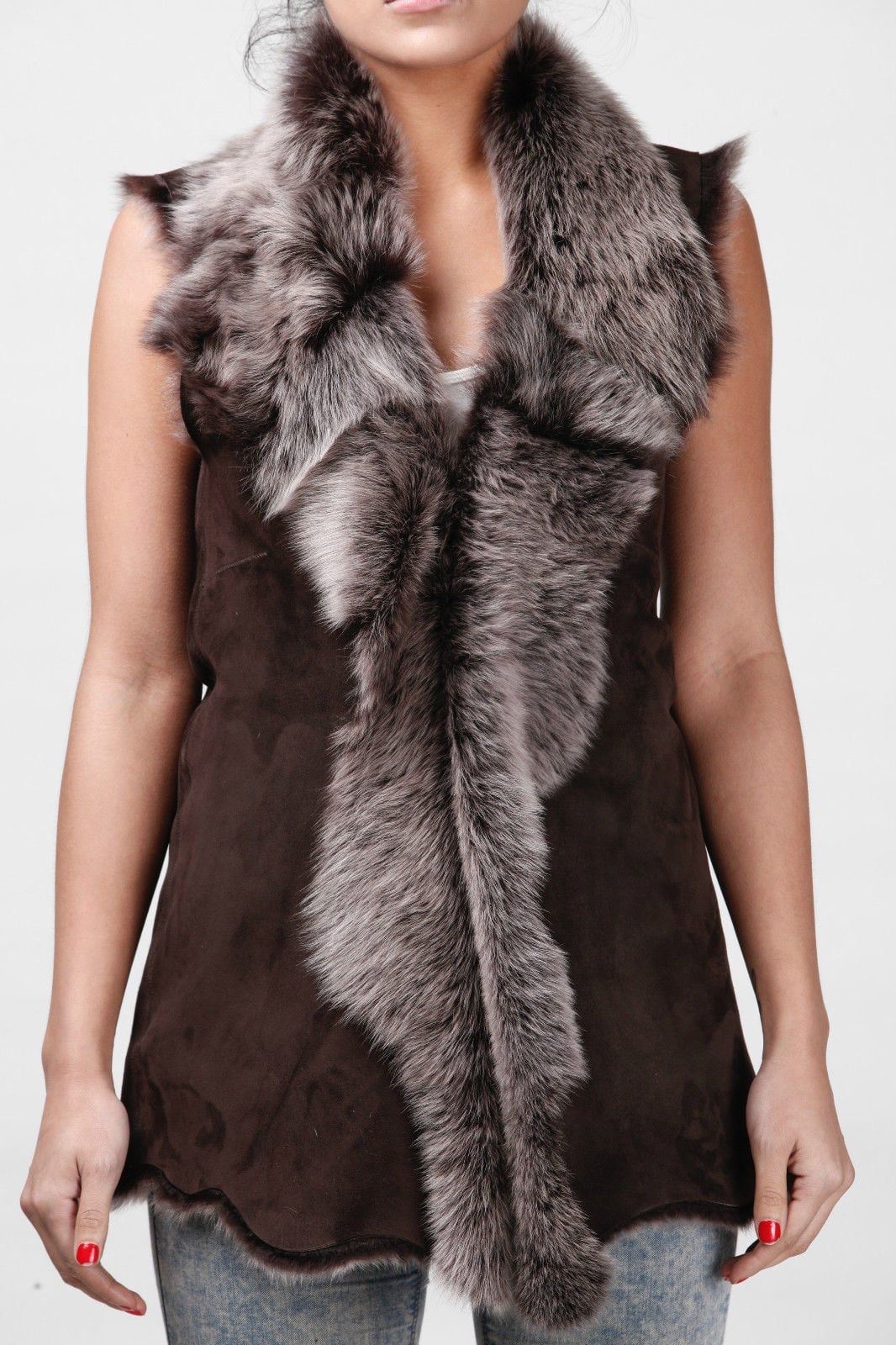 Womens Warmer Toscana Sheepskin Long Gilet-Seaford