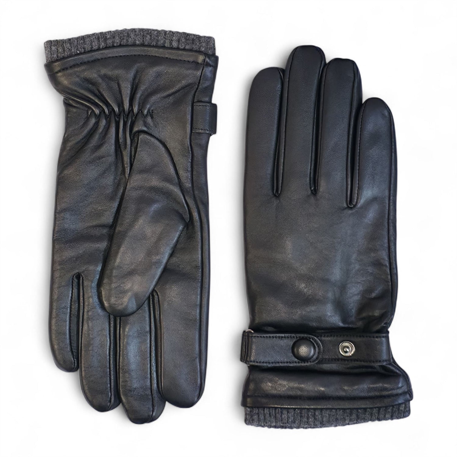 Men’s Italian Leather Warm Wool Lining Winter Knit Rib Gloves - M-LGV-105