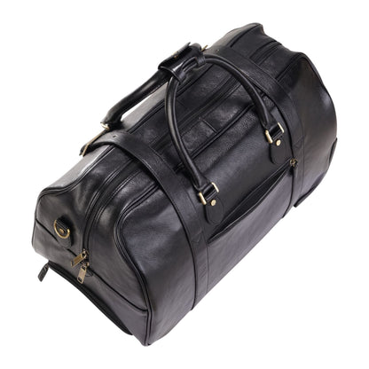 Genuine Leather Black Wheeled Holdall Duffle Travel Cabin Bag - Holt