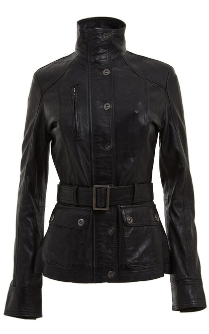 Womens Leather Military-Inspired Biker Jacket-Middleton