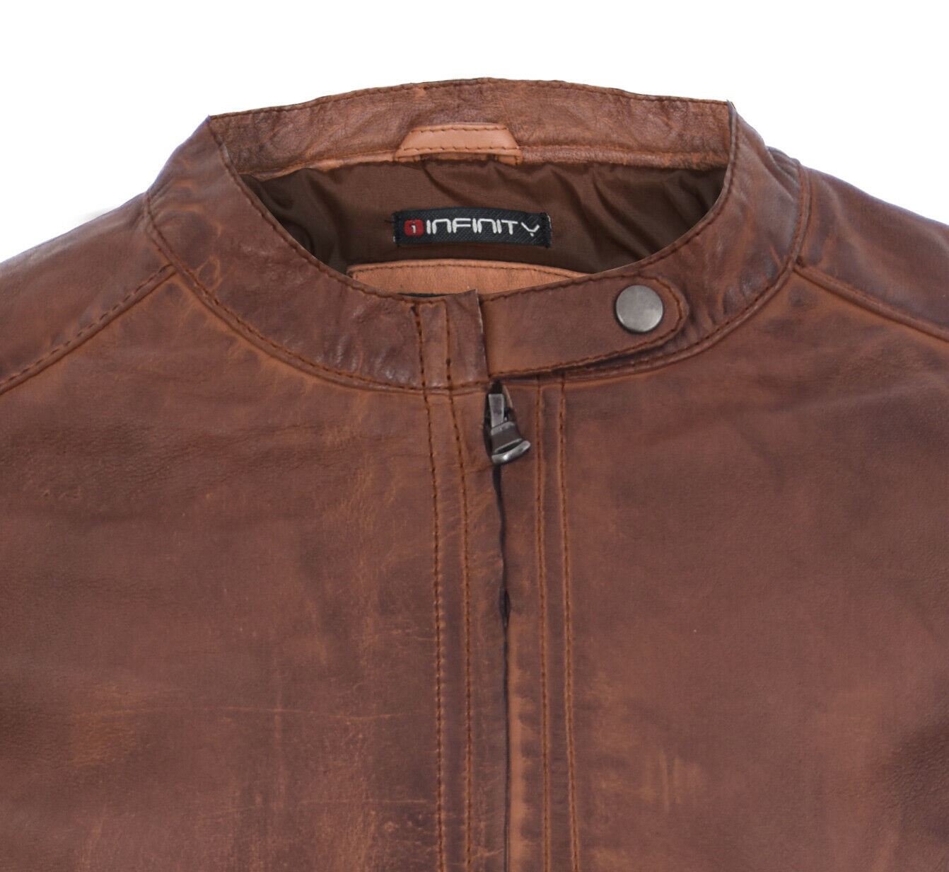 Womens Tan Vintage Leather Biker Jacket-Lydney