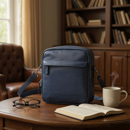 Genuine Leather Navy Vintage Messenger Crossbody Travel Bag - Hawthrone