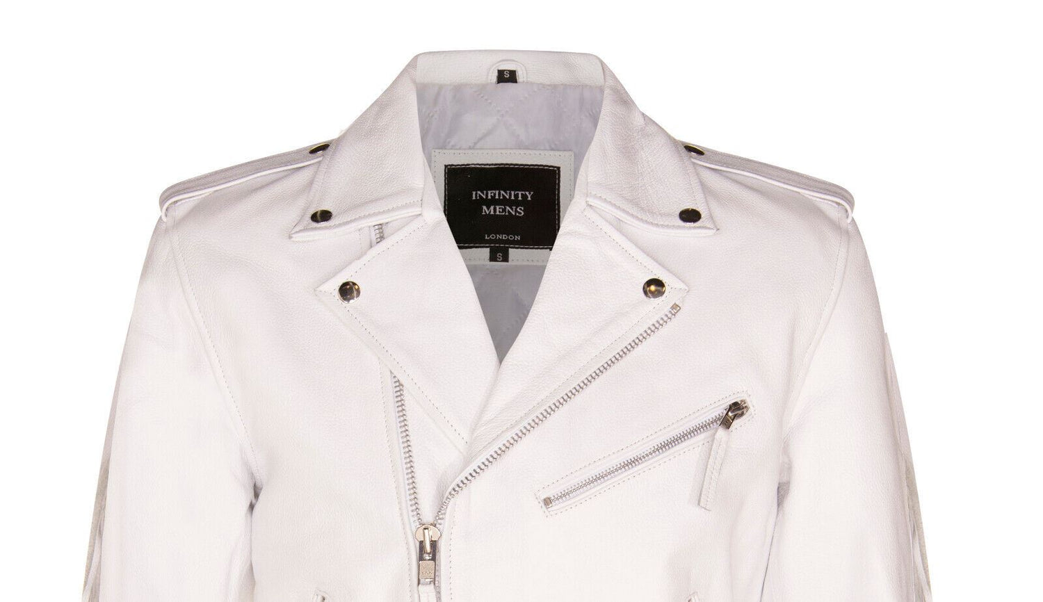 Mens Fringe Hide Leather Biker Jacket- Sevenoaks in White