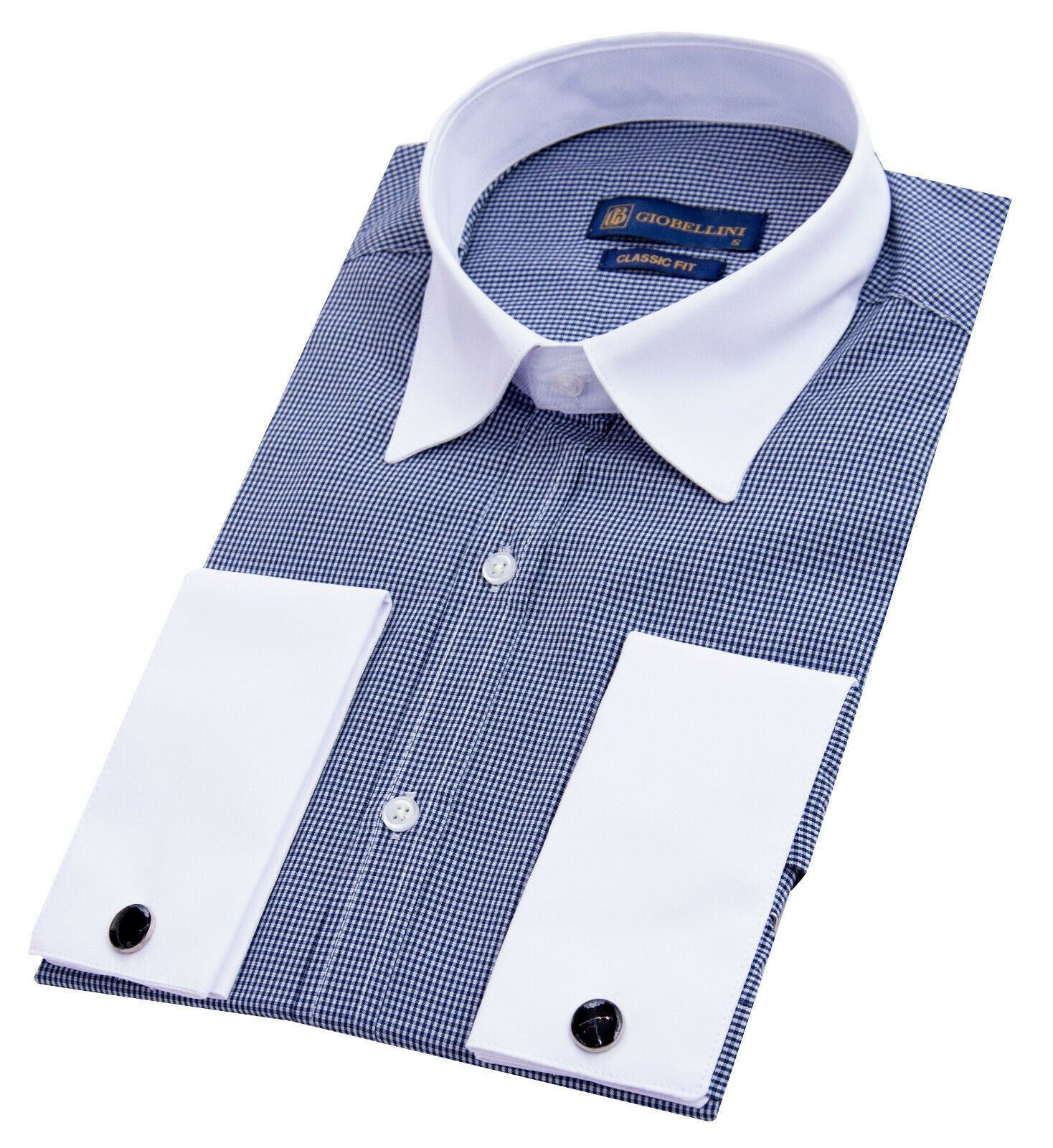 Mens Club Collar Navy Blue Shirt 1920s Peaky Blinders With Bar Poplin Pin Smart - Upperclass Fashions 