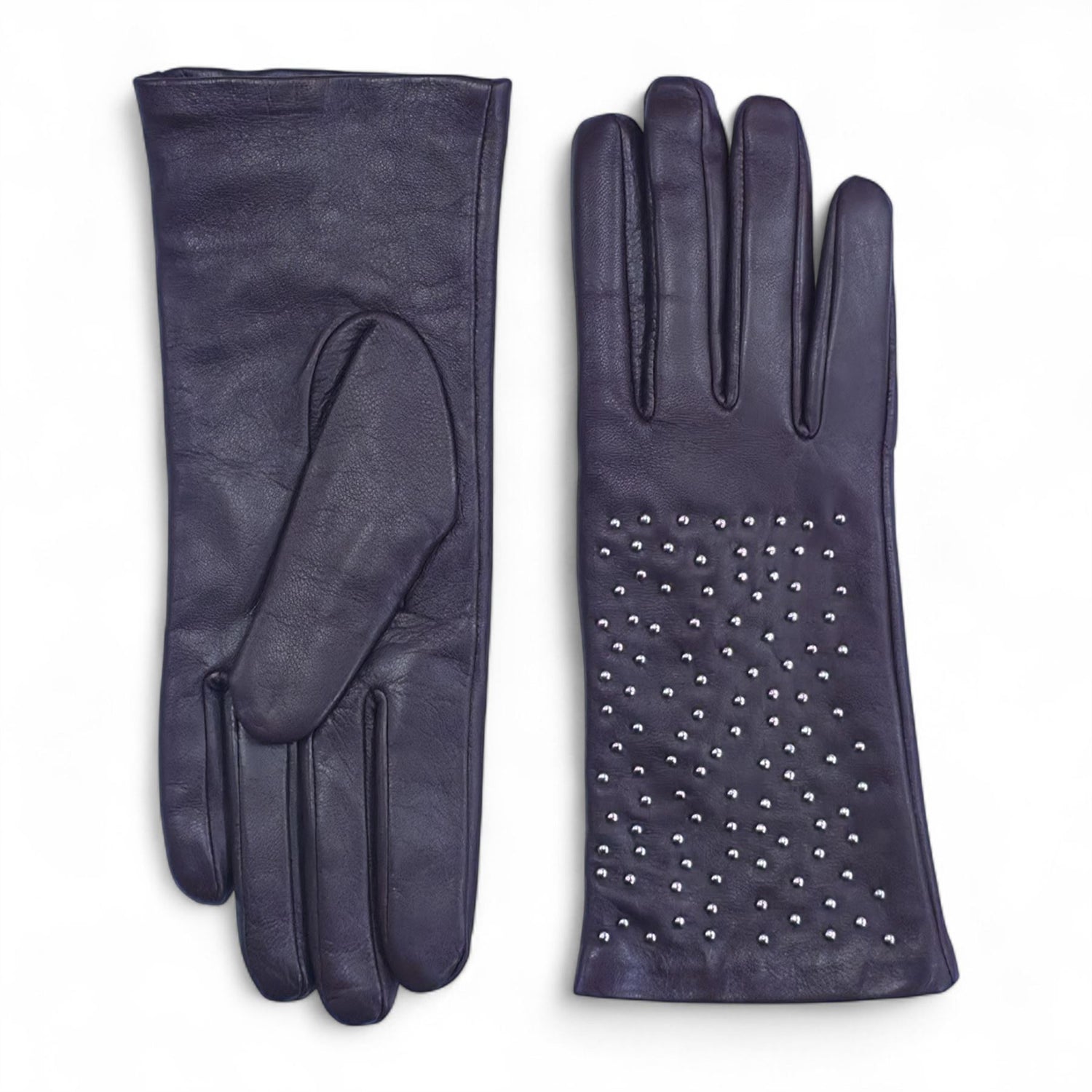 Womens Italian Leather Winter Studded Design Soft Wool Lining Gloves - L-GLV-601