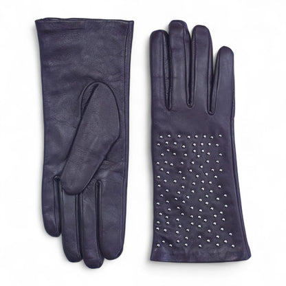 Womens Italian Leather Winter Studded Design Soft Wool Lining Gloves - L-GLV-601