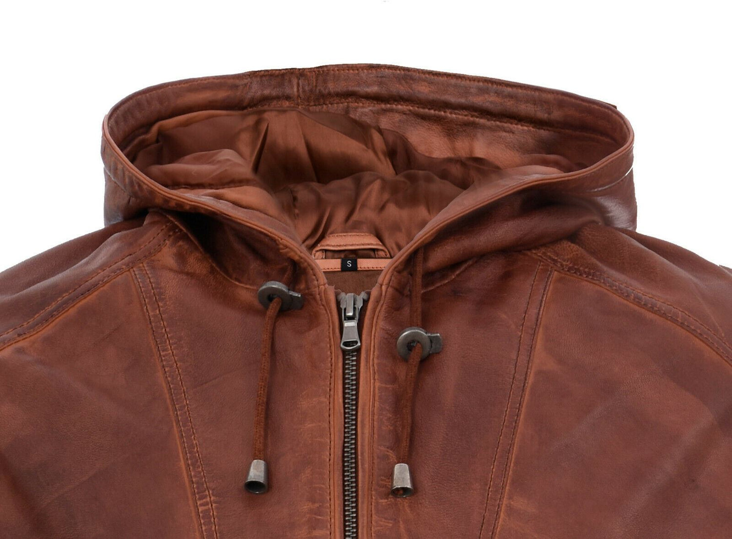 Mens Leather Hooded Bomber Jacket-Chorley
