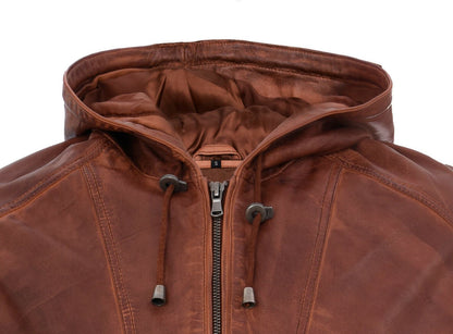 Mens Leather Hooded Bomber Jacket-Chorley