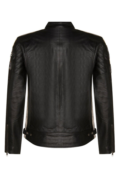 Mens Versatile Leather Biker Jacket-Stone
