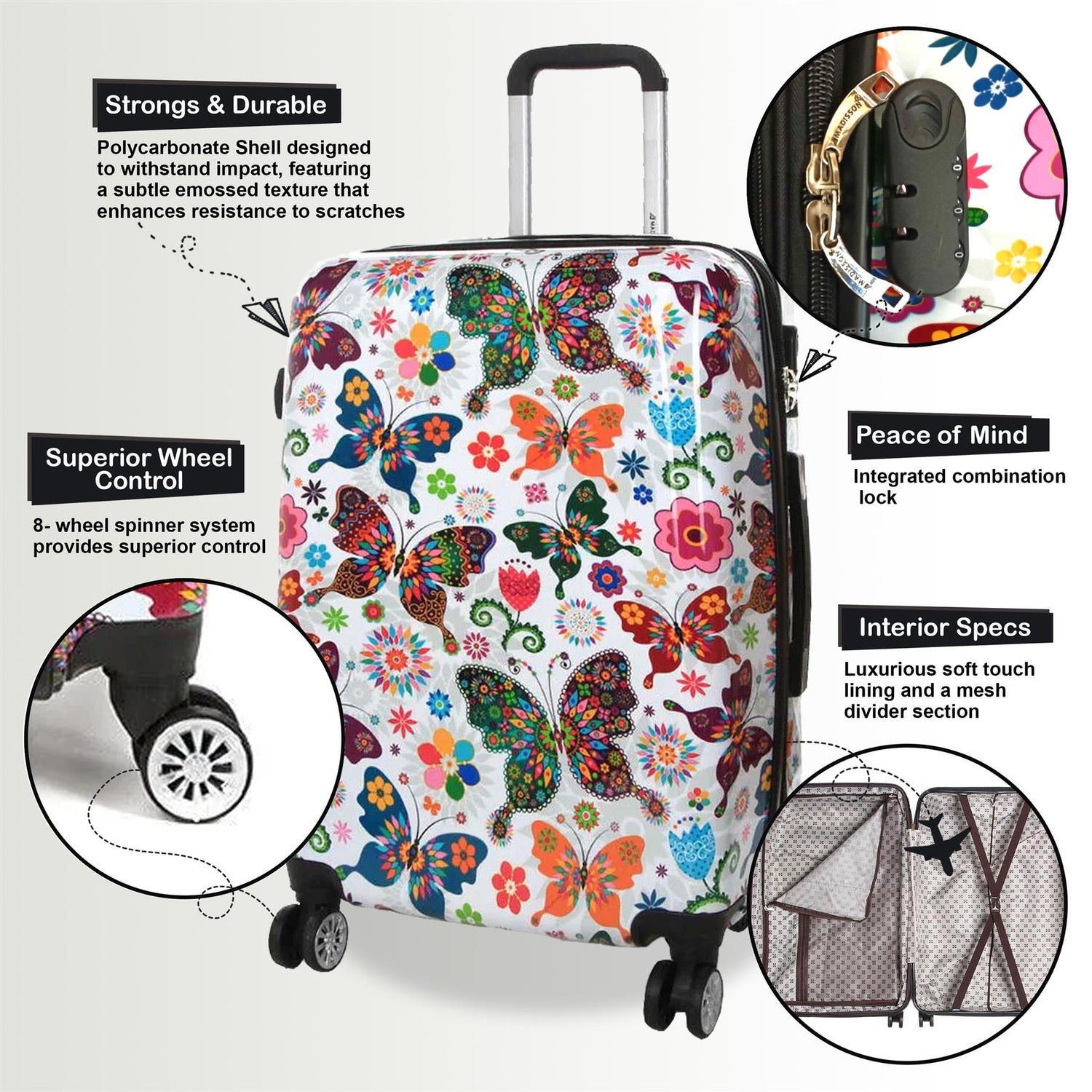 Clanton Large Hard Shell Suitcase in Butterfly