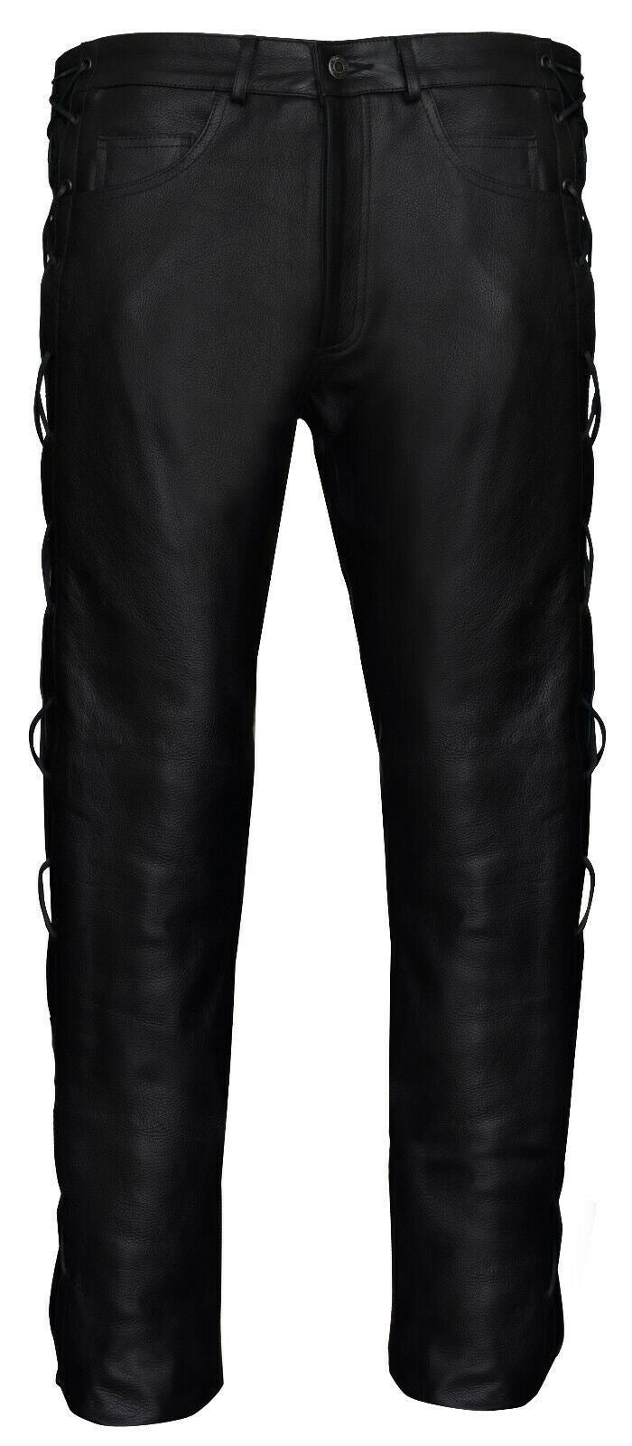 Mens Laced CowHide Leather Biker Jeans-Halesworth