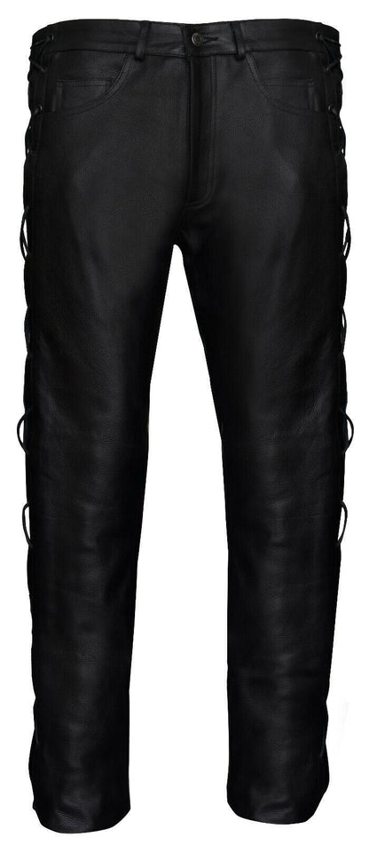Mens Laced CowHide Leather Biker Jeans-Halesworth