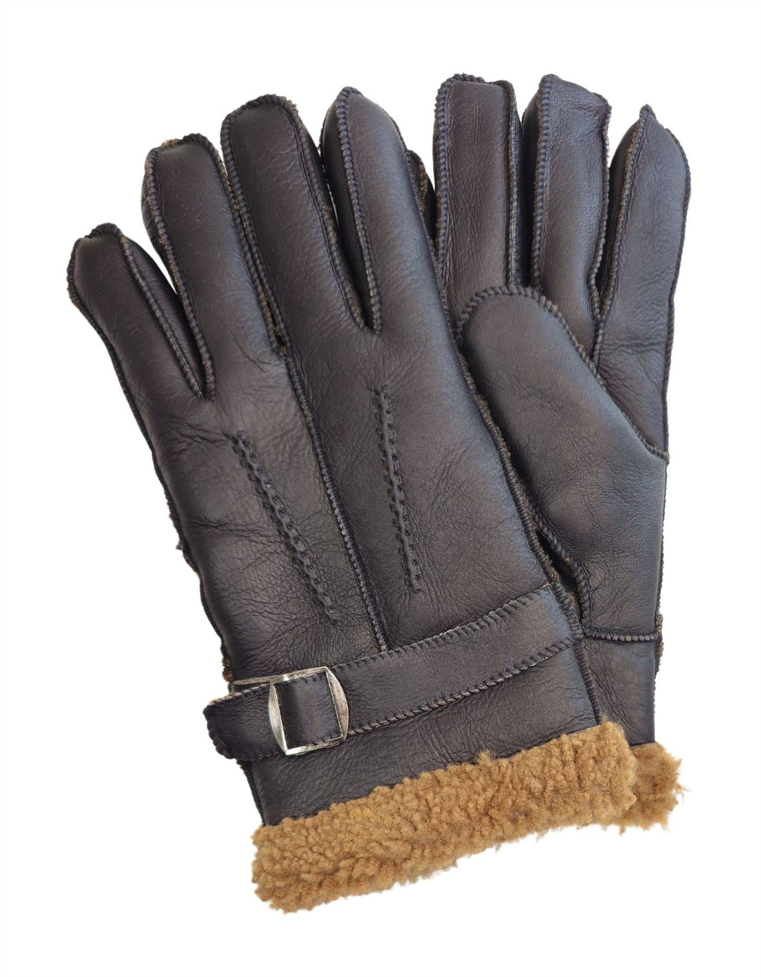 Mens Luxury Sheepskin Leather Gloves With Buckle