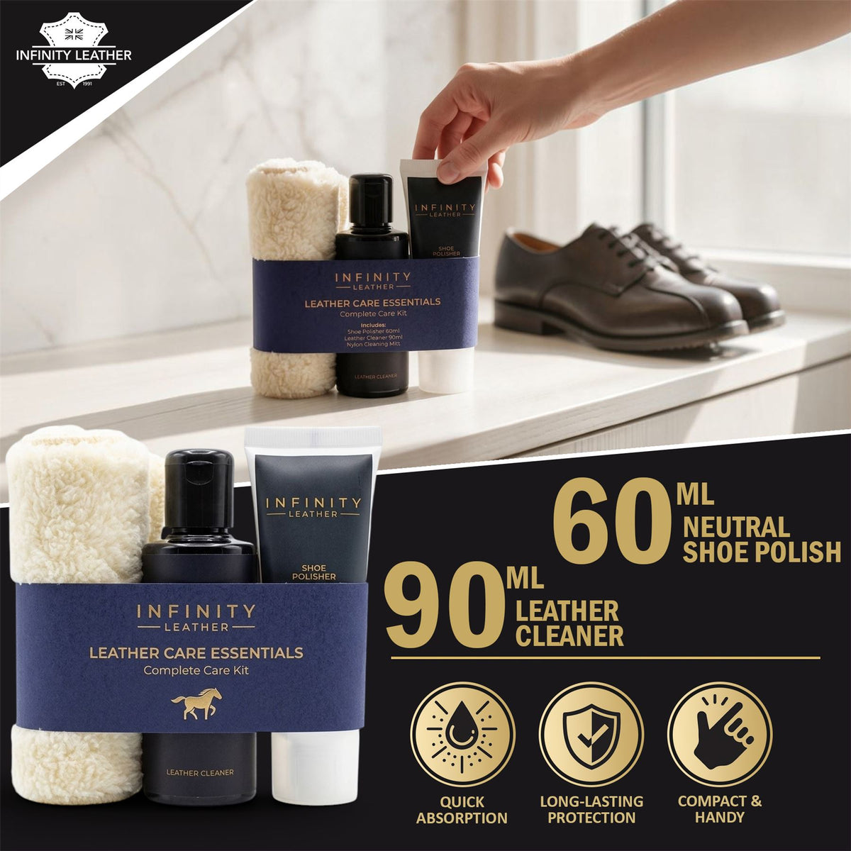 Leather Cleaner, Polish &amp; Glove Smooth Leather Kit